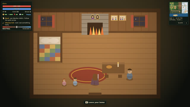 The family at home by the hearth, with portraits on the wall
