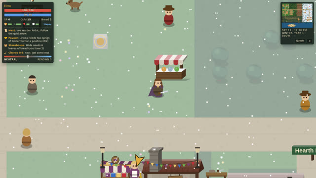 The village in snow with the Winter Market stall